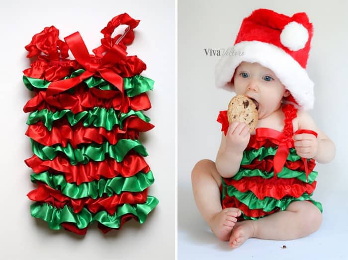 red and green Christmas romper holiday outfit