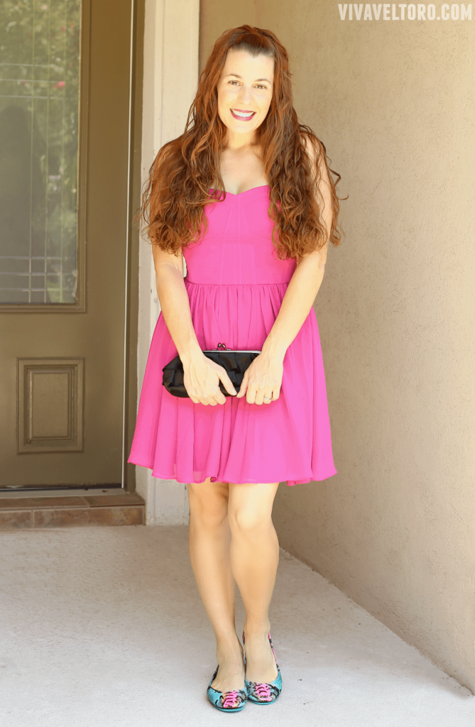 Hot pink cocktail dress with flats