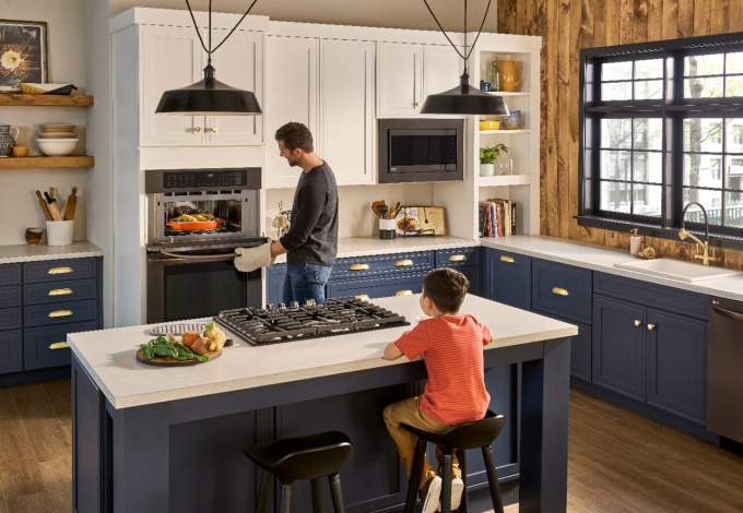 Navy and white kitchen