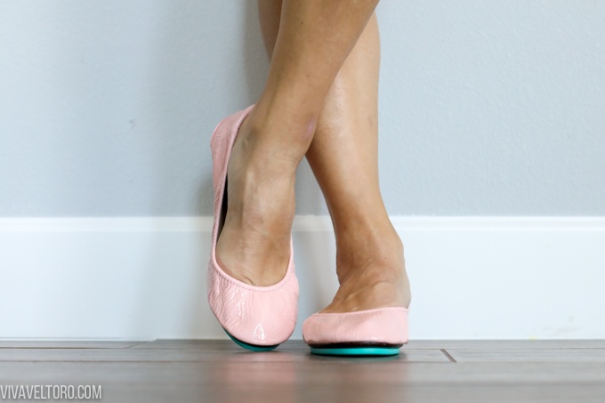 cotton candy pink flats with teal bottoms